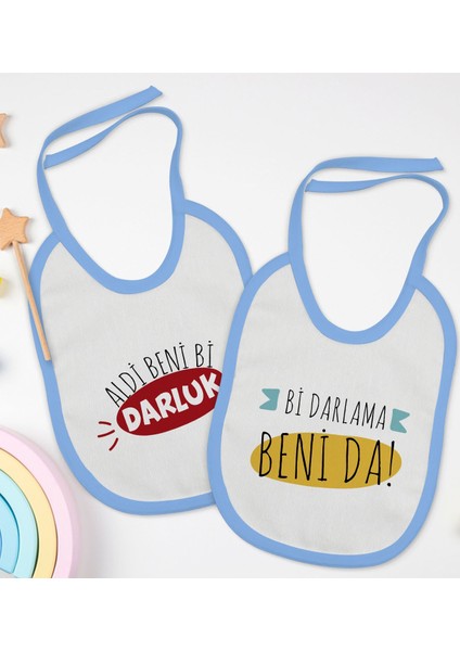 Kids Darlama Beni ve Darluk Tasarımlı 2’li Mavi Mama Önlüğü-1