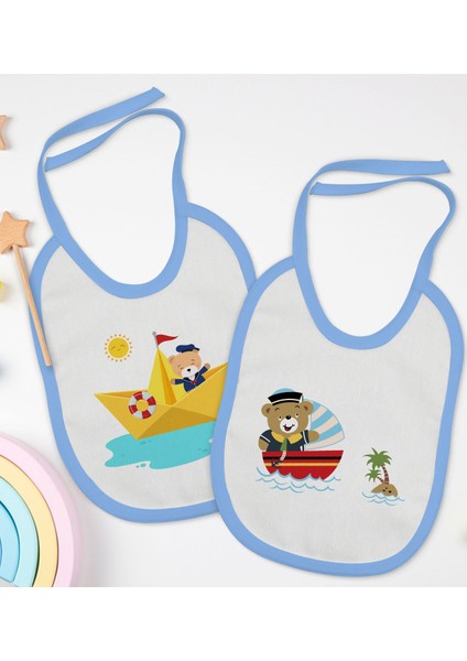 Kids Sevimli Kaptan Tasarımlı 2’li Mavi Mama Önlüğü-1