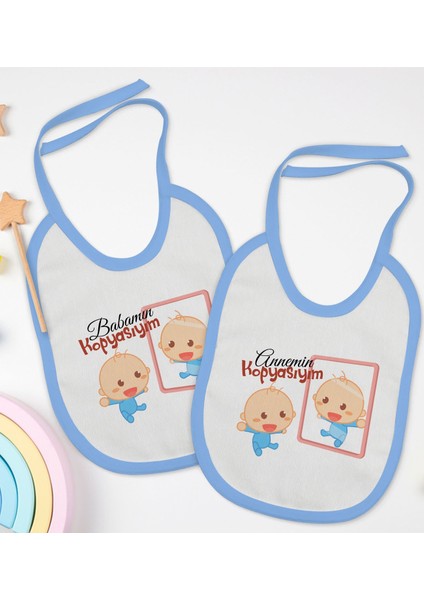 Kids Anne ve Baba Tasarımlı 2’li Mavi Mama Önlüğü-2