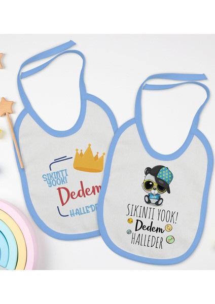 Kids Dedem Halleder Tasarımlı 2’li Mavi Mama Önlüğü-1