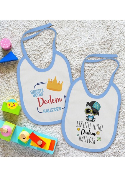 Kids Dedem Halleder Tasarımlı 2’li Mavi Mama Önlüğü-1 fiyatları