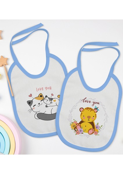 Kids I Love You Tasarımlı 2’li Mavi Mama Önlüğü-1