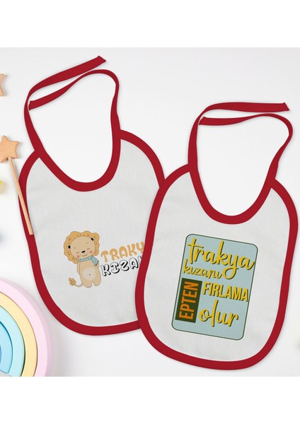 Kids Trakya Kızanı Tasarımlı 2’li Kırmızı Mama Önlüğü-1