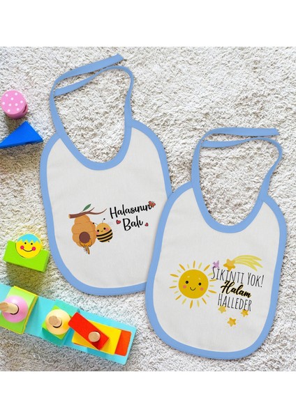 Kids Hala Tasarımlı 2’li Mavi Mama Önlüğü-1