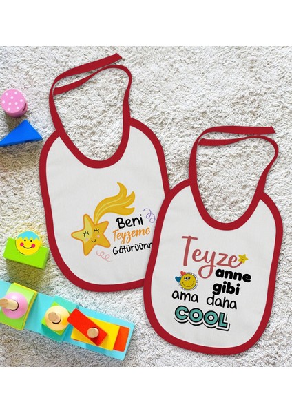 Kids Teyze Tasarımlı 2’li Kırmızı Mama Önlüğü-1 fiyatları