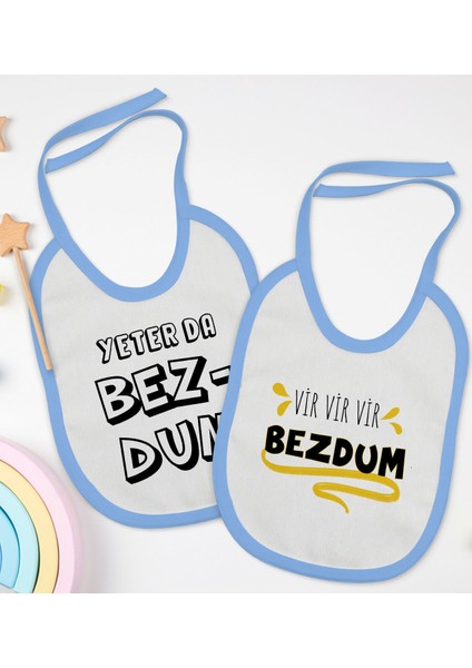 Kids Bezdum Tasarımlı 2’li Mavi Mama Önlüğü-1