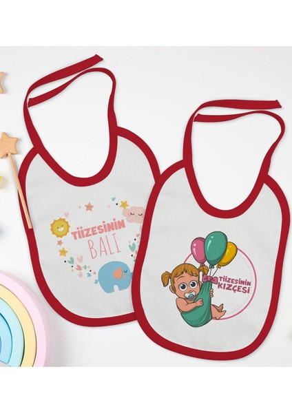 Kids Tiize Tasarımlı 2’li Kırmızı Mama Önlüğü-1