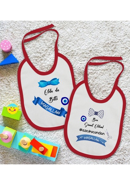 Kids Sünnet Tasarımlı 2’li Kırmızı Mama Önlüğü-1 fiyatları