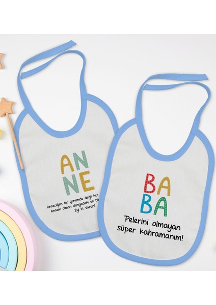 Kids Anne ve Baba Tasarımlı 2’li Mavi Mama Önlüğü-4