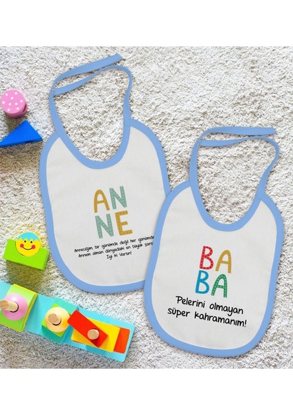 Kids Anne ve Baba Tasarımlı 2’li Mavi Mama Önlüğü-4 fiyatları