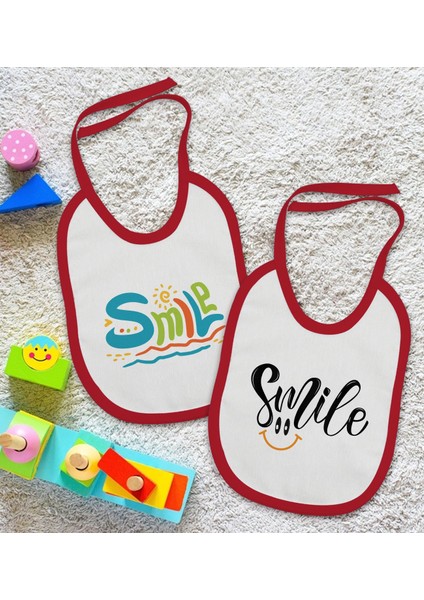 Kids Smile Tasarımlı 2’li Kırmızı Mama Önlüğü-1