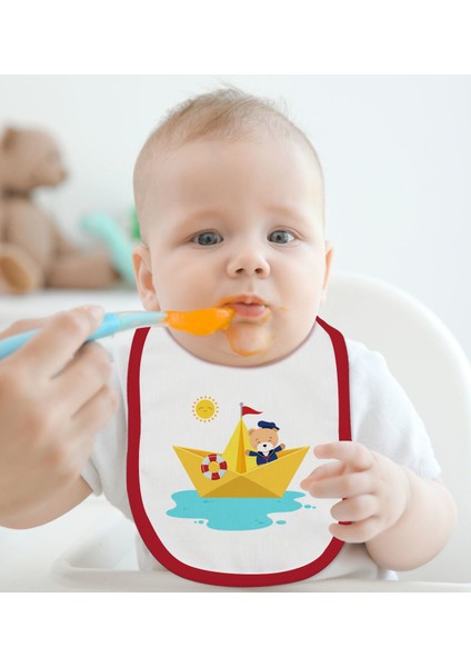 Kids Sevimli Kaptan Tasarımlı 2’li Kırmızı Mama Önlüğü-1 modelleri