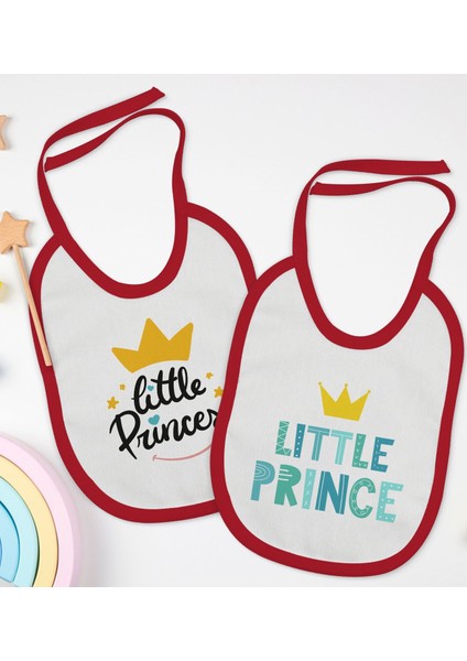 Kids Prince ve Princess Tasarımlı 2’li Kırmızı Mama Önlüğü-1