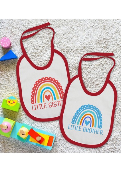 Kids Little Sister ve Brother Tasarımlı 2’li Kırmızı Mama Önlüğü-1 fiyatları