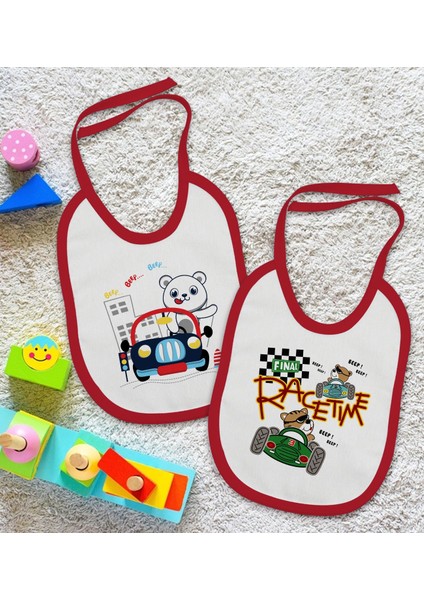 Kids Sevimli Sürücü Tasarımlı 2’li Kırmızı Mama Önlüğü-1 fiyatları