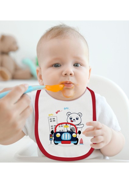 Kids Sevimli Sürücü Tasarımlı 2’li Kırmızı Mama Önlüğü-1 modelleri