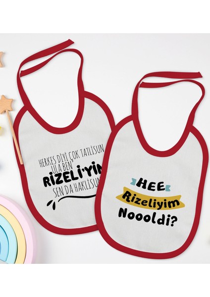 Kids Rizeliyim Tasarımlı 2’li Kırmızı Mama Önlüğü-1