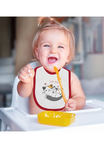 Kids Love You Tasarımlı 2’li Kırmızı Mama Önlüğü-1 fiyatları