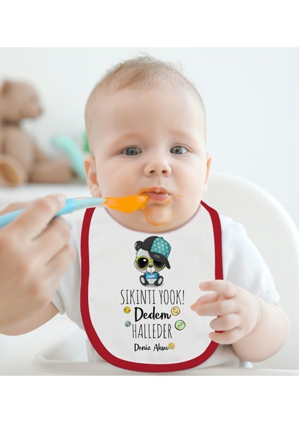 Kids Kişiye Özel Sıkıntı Yok Dedem Halleder Tasarımlı Kırmızı Bebek Mama Önlüğü-1 fiyatları