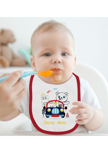 Kids Kişiye Özel Sevimli Sürücü Tasarımlı Kırmızı Bebek Mama Önlüğü-1 fiyatları