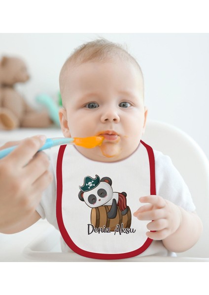 Kids Kişiye Özel Sevimli Korsan Tasarımlı Kırmızı Bebek Mama Önlüğü-4 fiyatları