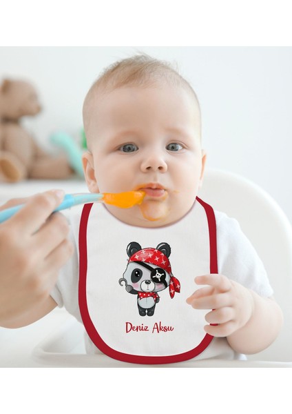 Kids Kişiye Özel Sevimli Korsan Tasarımlı Kırmızı Bebek Mama Önlüğü-1 fiyatları