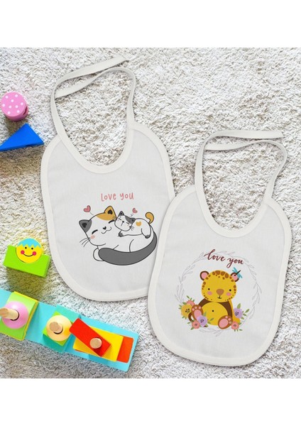 Kids I Love You Tasarımlı 2’li Beyaz Mama Önlüğü-1