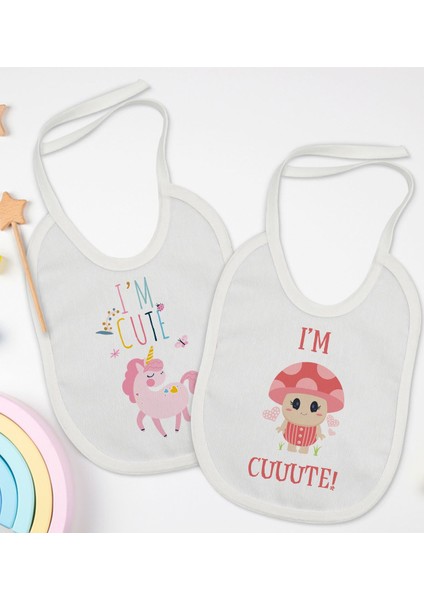 Kids I'm Cute Tasarımlı 2’li Beyaz Mama Önlüğü-1