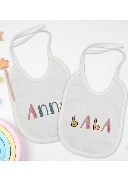 Kids Anne ve Baba Tasarımlı 2’li Beyaz Mama Önlüğü-1