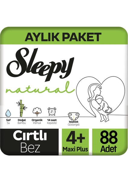 Natural Bebek Bezi 4+ Maxi Plus Beden 9-16 kg 88'li