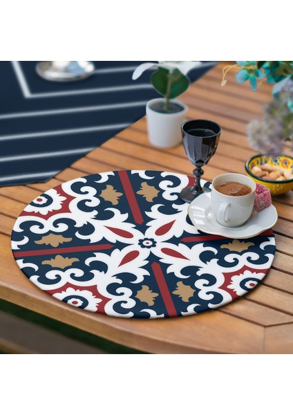 Ikat Lacivert Püsküllü Runner ve Yuvarlak Servis Altlığı & Supla Seti fırsatları