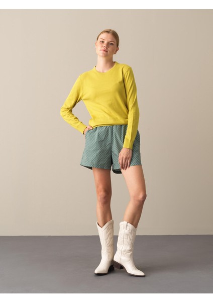 Kadın Sarı Regular Fit Basic Kazak