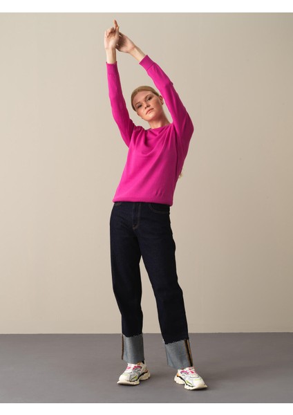 Kadın Fuşya Regular Fit Basic Kazak