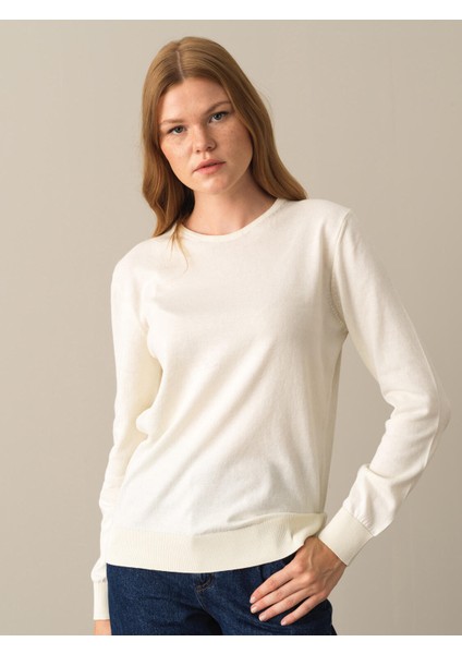 Kadın Ekru Regular Fit Basic Kazak