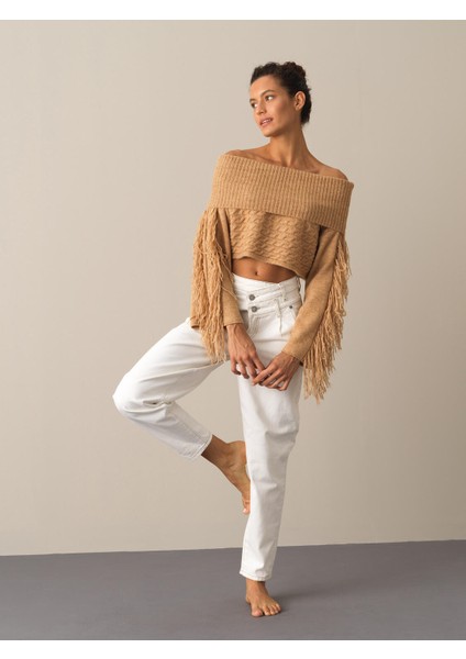 Kadın Camel Oversize Kazak