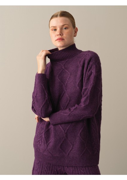 Kadın Mor Dik Yaka Oversize Kazak fiyatları