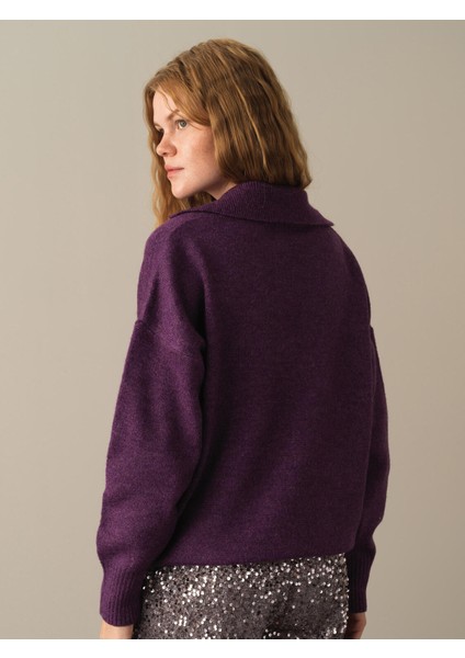 Kadın Mor Oversize Cepli Kazak modelleri