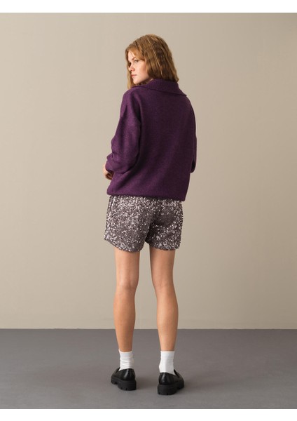 Kadın Mor Oversize Cepli Kazak fırsatları