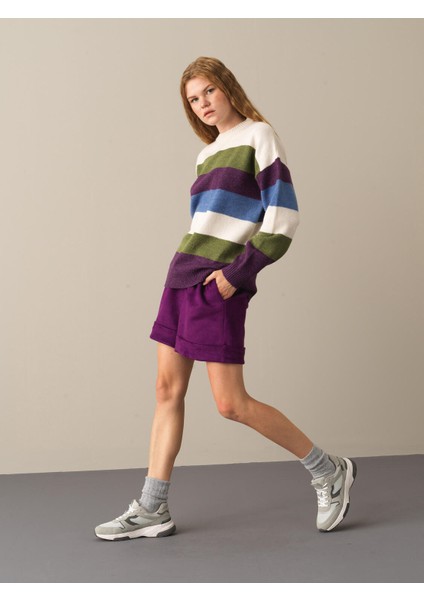 Kadın Mor Oversize Kazak