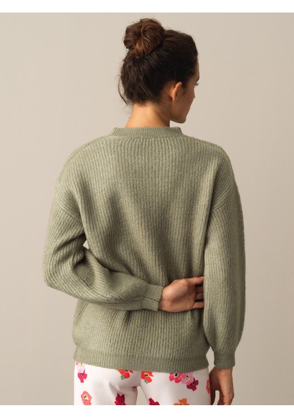 Kadın Yeşil Bisiklet Yaka Oversize Kazak indirimleri