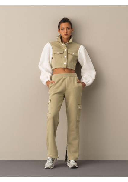 Kadın Yeşil Kargo Cep Sweat Pantolon