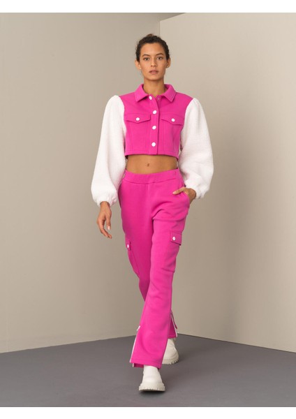 Kadın Fuşya Kargo Cep Sweat Pantolon