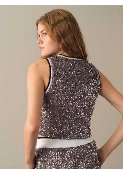 Kadın Antrasit Kolsuz Pullu Bluz modelleri