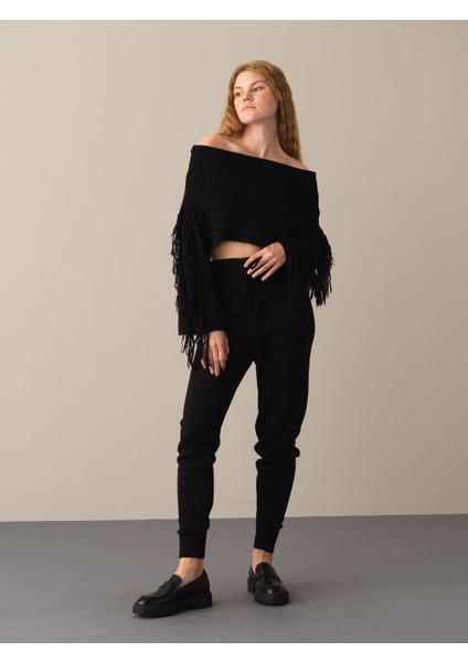 Kadın Siyah Oversize Kazak