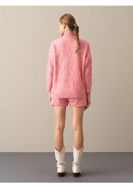 Kadın Pembe Dik Yaka Oversize Kazak fırsatları