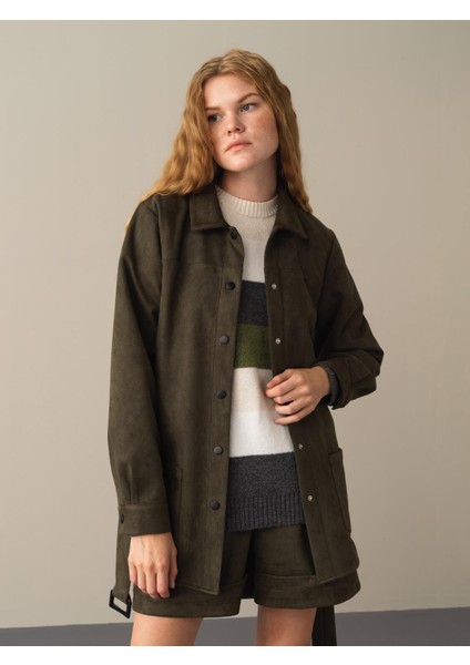 Kadın Haki Süet Görünümlü Gömlek Ceket fiyatları