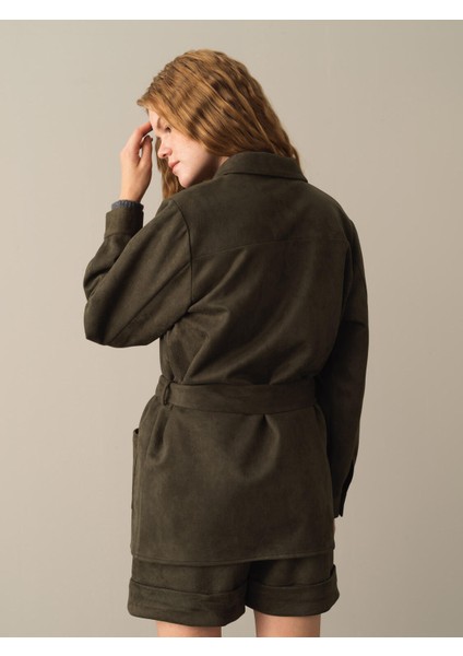 Kadın Haki Süet Görünümlü Gömlek Ceket modelleri