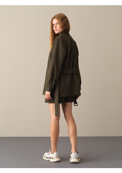 Kadın Haki Süet Görünümlü Gömlek Ceket fırsatları