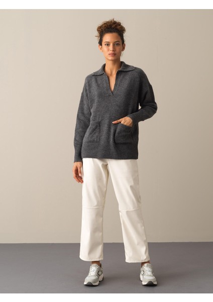 Kadın Antrasit Oversize Cepli Kazak fiyatları