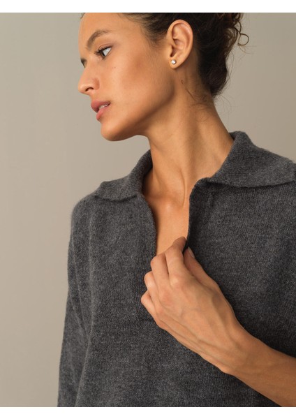 Kadın Antrasit Oversize Cepli Kazak modelleri